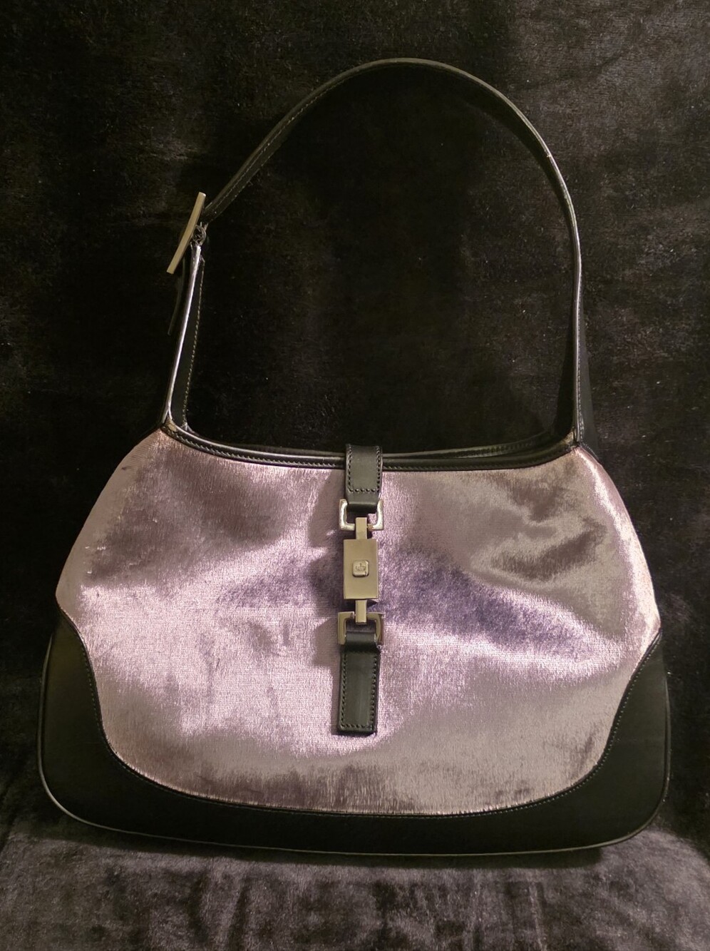 Vintage Elegant Purple Velvet Shoulder Bag with Black Trim